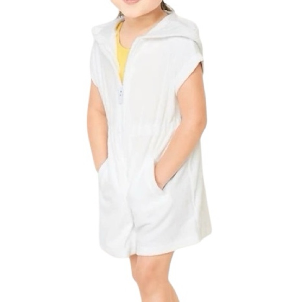 Old Navy Toddler Girls White Terrycloth Hooded Swim Coverup Dress 3T